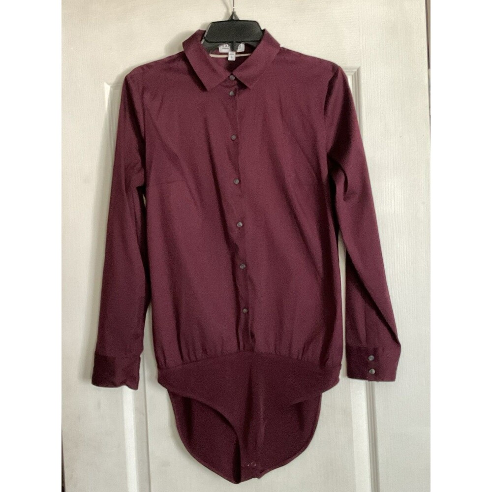 Express Women's Ultimate Essential Fitted Stretch Bodysuit Size L, Burgundy NWOT